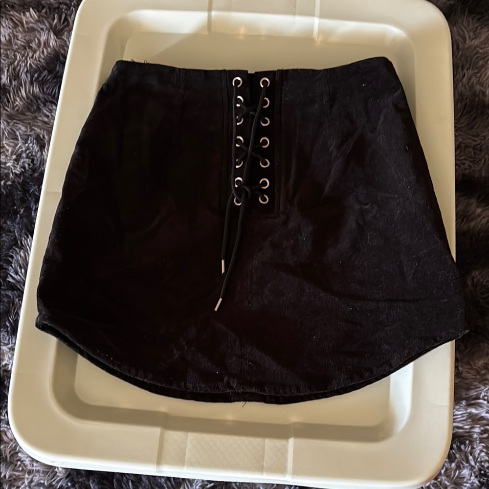 Black Lace-Up Mini Skirt